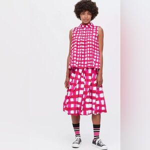 UNIQLO + MARNI RED-PINK PLEATED SLEEVELESS BLOUSE SIZE L